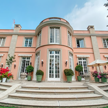 FACHADA CASA ROSA VENTANAS CON INGLESINAS ABATIBLES